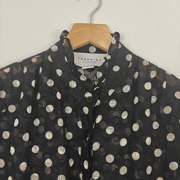 THE SHIRT By Rochelle Behrens Long Sleeve Polkadot Chiffon Mini Shirt Dress Sz S - Picture 7 of 14